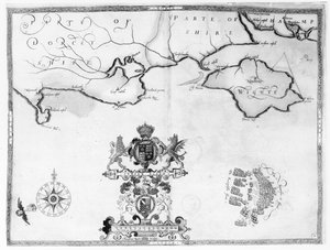 Kart nr. 7 som viser ruten til Armada-flåten, gravert av Augustine Ryther, 1588